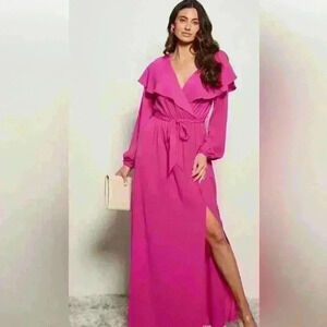 Women”s long sleeve ruffle side slit maxi dress size S